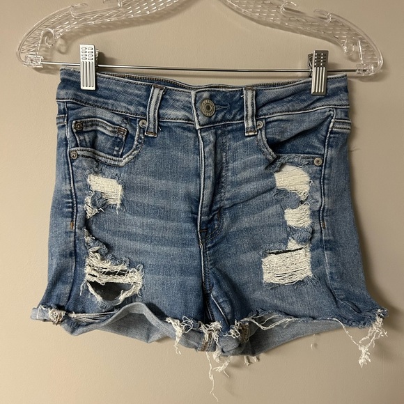 American Eagle Hi-Rise Shortie Ripped Jean Shorts - Picture 1 of 4
